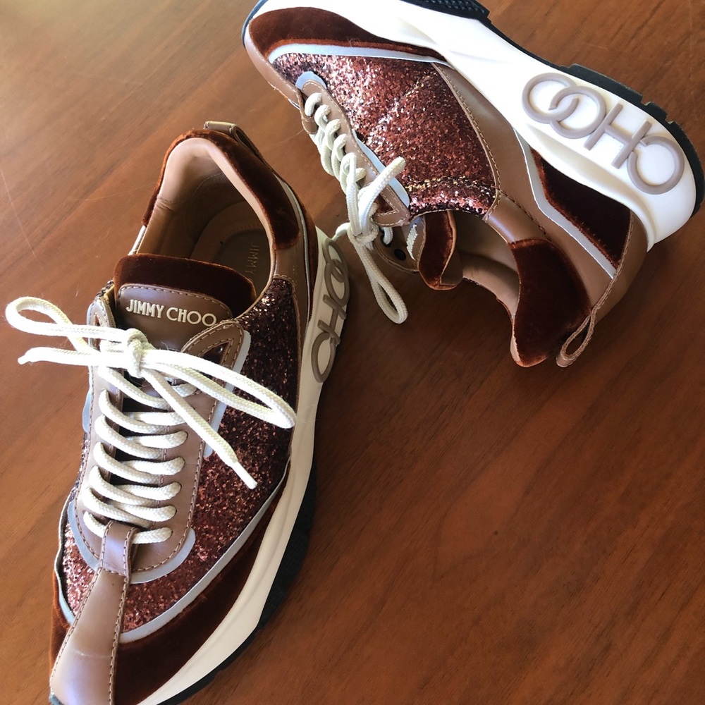 Jimmy CHOO RAINE 30mm glitter tennis shoes sneakers 38.5